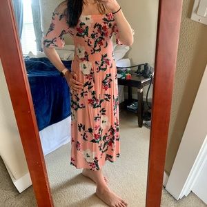 Dorothy Perkins pink floral off-the-shoulder dress